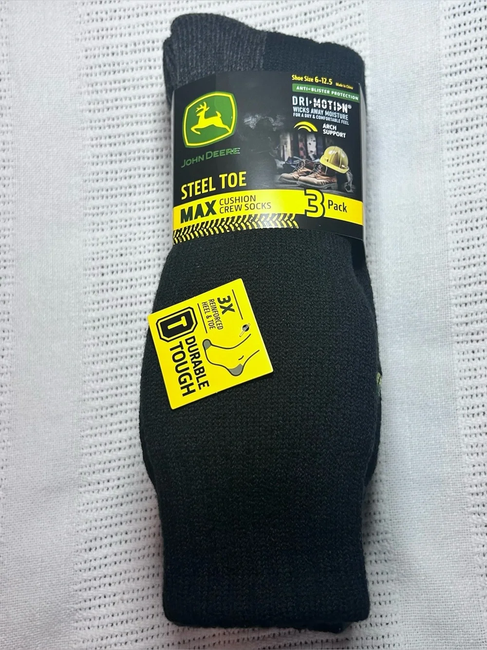 John Deere Steel Toe Max Crew Socks Black 3-Pack